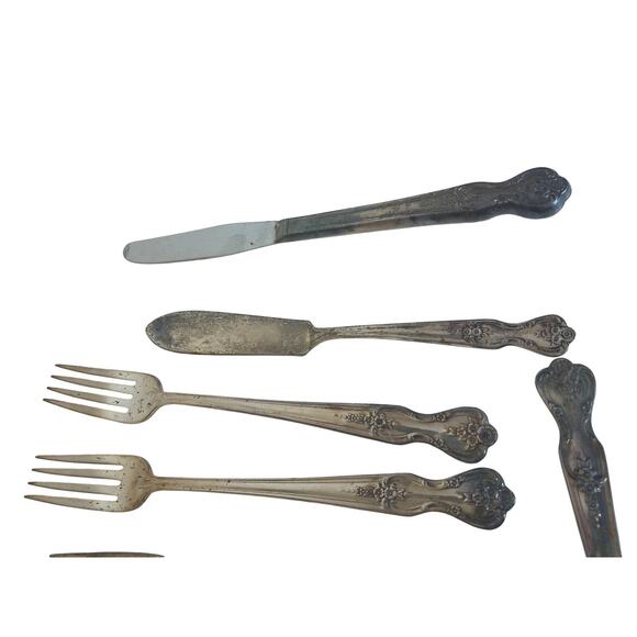 Vintage W.M. Rogers Magnolia Extra Plate Silverware Flatware SET OF 9 AS IS READ - Picture 4 of 7